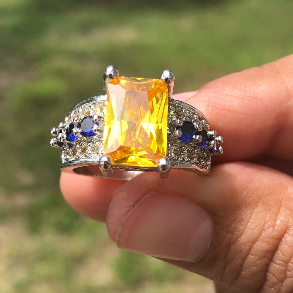 Silver plated yellow topaz & sapphire gemstone